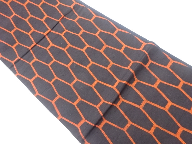 手織り紬網目模様織出し全通洒落袋帯